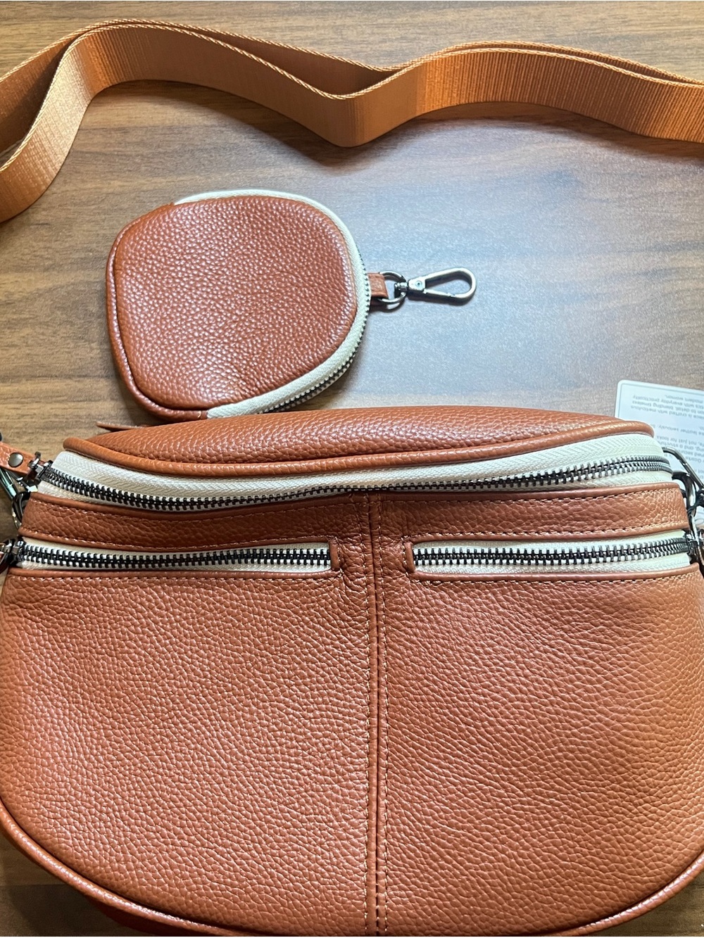 Leather Crossbody Bag w/ Coin Purse Attachment